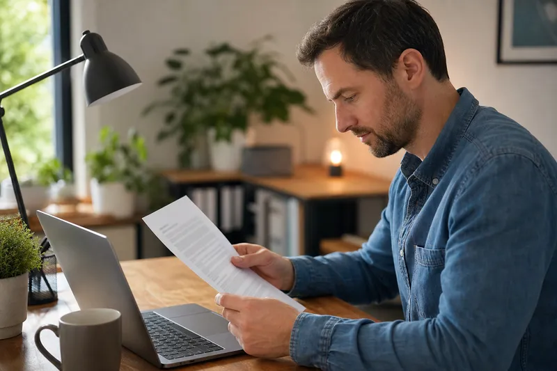 Symbolbild zum Ratgeber „24-Stunden-Lieferantenwechsel: Das gilt seit 2025“: eine Person prüft am Laptop einen Stromvertrag am Schreibtisch.