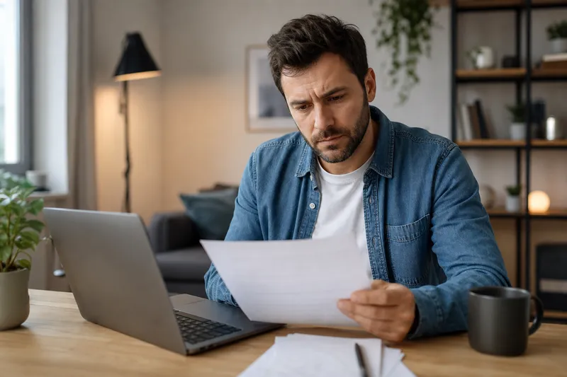 Symbolbild zum Ratgeber „Anbieter bestätigt die Kündigung nicht – was tun?“: eine Person prüft am Laptop einen Stromvertrag am Schreibtisch.