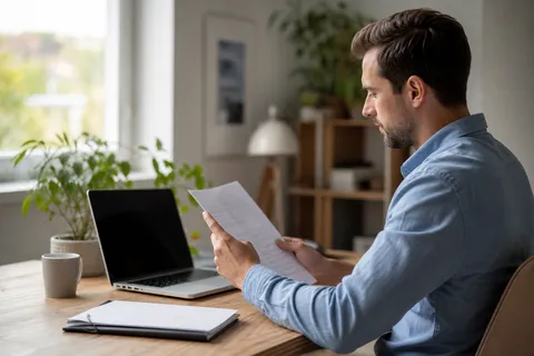 Symbolbild zum Ratgeber „Grundversorgung vs. Sondervertrag im Vergleich“: eine Person prüft am Laptop einen Stromvertrag am Schreibtisch.