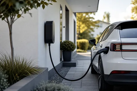 Symbolbild zum Ratgeber „Lastverschiebung: Wann sich der Verbrauch lohnt“: ein Elektroauto lädt an einer Wallbox in einer modernen Einfahrt.