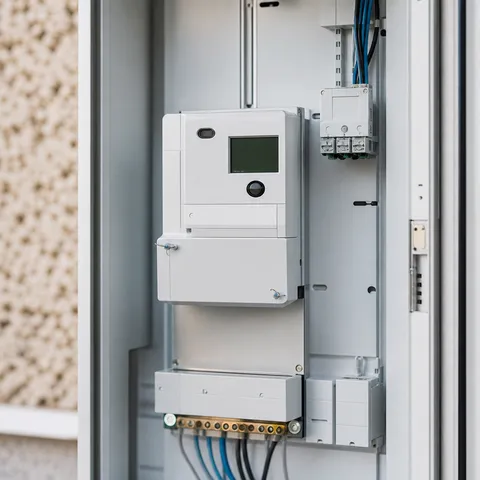 Illustration zum Abschnitt „Das intelligente Messsystem (iMSys)“ im Ratgeber „mME oder iMSys: Was im Zählerschrank steckt“: ein digitaler Smart Meter im Zählerschrank eines Haushalts.