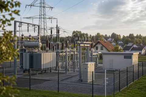 Symbolbild zum Ratgeber „Netzentgelte: Warum Strom regional unterschiedlich viel kostet“: ein Umspannwerk mit Transformatoren im Stromnetz.