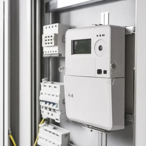 Illustration zum Abschnitt „Warum eine mME nicht genügt“ im Ratgeber „Smart Meter als Voraussetzung für dynamische Tarife“: ein digitaler Smart Meter im Zählerschrank eines Haushalts.