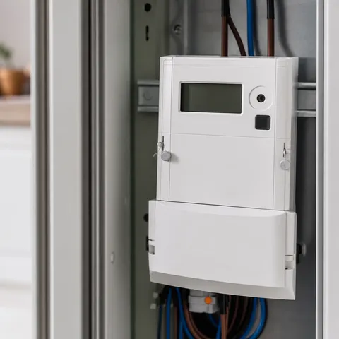 Illustration zum Abschnitt „Was im Entgelt enthalten ist“ im Ratgeber „Smart-Meter-Kosten und gesetzliche Preisobergrenzen“: ein digitaler Smart Meter im Zählerschrank eines Haushalts.
