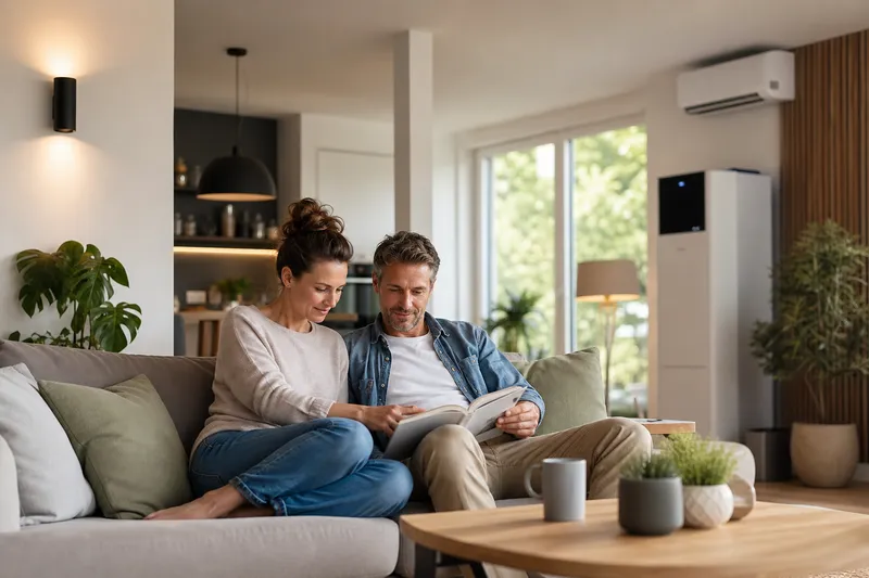 Symbolbild zum Ratgeber „Strom sparen im Haushalt: Die wirksamsten Hebel“: ein energieeffizientes Wohnzimmer mit LED-Beleuchtung.