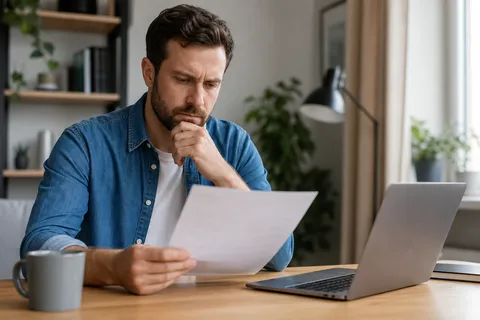 Symbolbild zum Ratgeber „Wechsel abgelehnt: Gründe und was du tun kannst“: eine Person prüft am Laptop einen Stromvertrag am Schreibtisch.