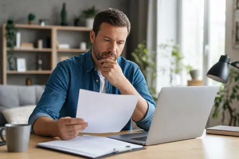 Symbolbild zum Ratgeber „Stromanbieter wechseln trotz laufendem Vertrag (2026)“: eine Person prüft am Laptop einen Stromvertrag am Schreibtisch.