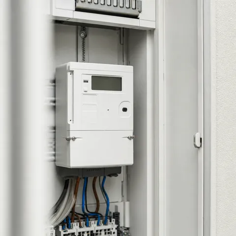 Illustration zum Abschnitt „Der Befund: meist, aber nicht immer teurer“ im Ratgeber „Warum die Grundversorgung meist teurer ist“: ein digitaler Smart Meter im Zählerschrank eines Haushalts.