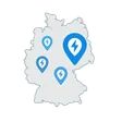 Symbol einer Deutschlandkarte mit Preis-Markierungen für den Strompreis-Atlas.